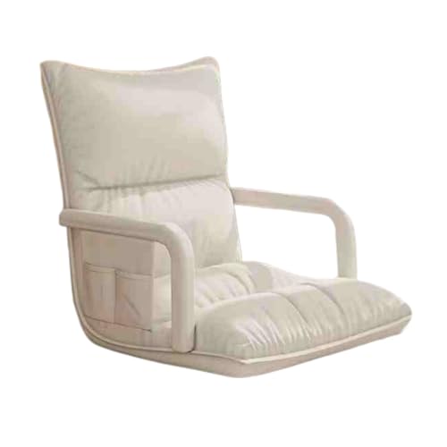 KKJPL Bodenstuhl Mit Rückenlehne, Gepolstertes Schlafbett Mit Armlehnen, Verstellbares Lazy Sofa, 6 Verstellbare Positionen, for Schlafzimmer Und Wohnzimmer(White) von KKJPL