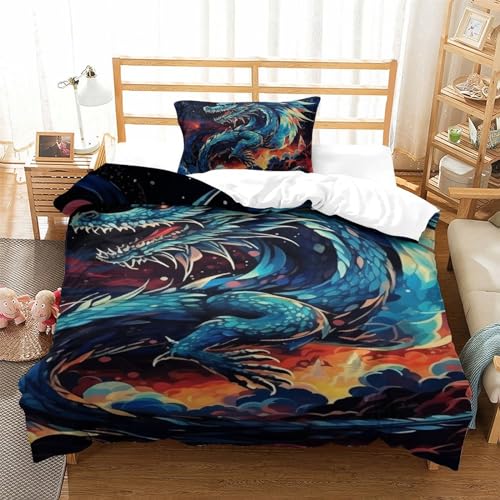 KKLOSDXERT Drache 3D Bettbezug Set Mit Reißverschluss,Bettwäsche Sets Geschenke Für Kind Single（135x200cm） von KKLOSDXERT