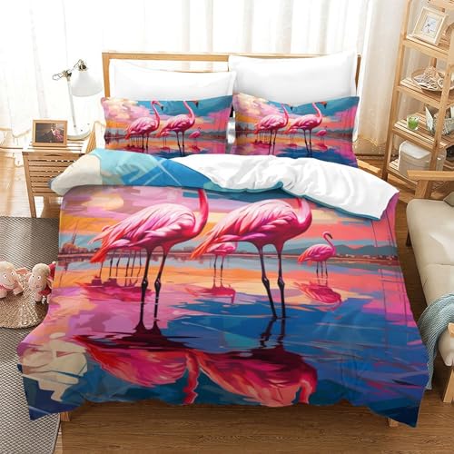 KKLOSDXERT Flamingo 3 Pc -Mikrofaser Bettbezug Mit Kissenbezug Modern Mit Reißverschluss Bettdecke Für Schlafzimmer Für Erwachsene King（220x240cm） von KKLOSDXERT