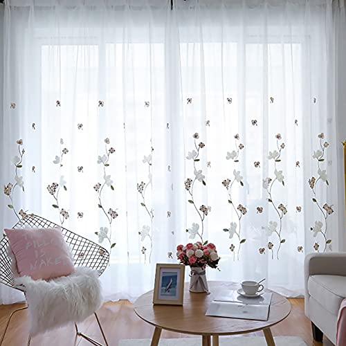 KKLT Stickerei-Fenstergardine, Filterung von Licht, trendig, dekorativ, Tüll-Vorhang, transparent, lang, für Wohnzimmer, Schlafzimmer, weiße Ösen, 300 x 260 cm von KKLT