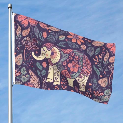 15,7 x 2,4 m große Flagge, doppelseitig, lebendige Gartenflaggen, Blumen-Elefanten-Banner, Willkommens-Saison-Hofbanner mit Messingösen, Dekoration, Fotohintergrund für Hof, Veranda, Rasen von KKLWEGU