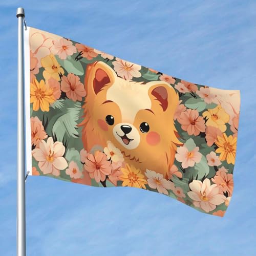 15,7 x 2,4 m große Flagge, doppelseitig, lebendige Gartenflaggen, Zwergspitz, Cartoon-Blumen, Banner, Willkommensbanner mit Messingösen, Dekoration, Fotohintergrund für Hof, Veranda, Rasen von KKLWEGU