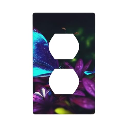 Blau-violette Blumen- und Schmetterlings-Wandplatten, 1-Gang-Duplex-Lichtschalter-Abdeckplatte, elektrische Wandplatten, Steckdosenabdeckungen, dekorative Steckdosenabdeckungen für Heimdekoration von KKLWEGU