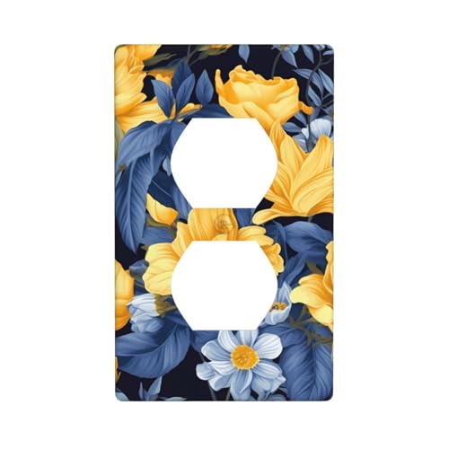 Blaue Basis, gelbe Blumen-Wandplatten, 1-Gang-Duplex-Lichtschalter-Abdeckplatte, elektrische Wandplatten, Steckdosenabdeckungen, dekorative Steckdosenabdeckungen für Heimdekoration von KKLWEGU