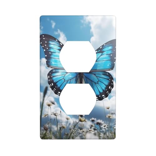 Blaue Schmetterlings- und Wolken-Wandplatten, 1-Gang-Duplex-Lichtschalter-Abdeckplatte, elektrische Wandplatten, Steckdosenabdeckungen, dekorative Steckdosenabdeckungen für Heimdekoration von KKLWEGU
