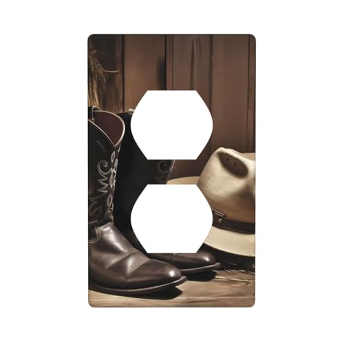 Cowboy-Wandplatten mit schwarzem Hut, Westernstiefel, 1-Gang-Duplex-Lichtschalter-Abdeckplatte, elektrische Wandplatten, Steckdosenabdeckungen, dekorative Steckdosenabdeckungen für Heimdekoration von KKLWEGU