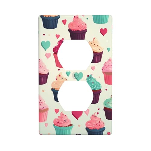 Cupcake-Blenden, Herzen, süße Wandplatten, 1-Gang-Duplex-Lichtschalter-Abdeckplatte, elektrische Wandplatten, Steckdosenabdeckungen, dekorative Steckdosenabdeckungen für Heimdekoration von KKLWEGU