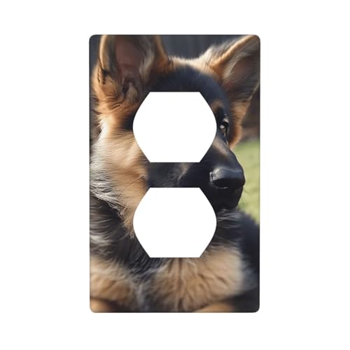 Deutscher Schäferhund Welpe Wandplatten Abdeckungen 1-Gang Duplex Lichtschalter-Abdeckplatte Elektrische Wandplatten Steckdosenabdeckungen Dekorative Steckdosenabdeckungen für Heimdekoration von KKLWEGU