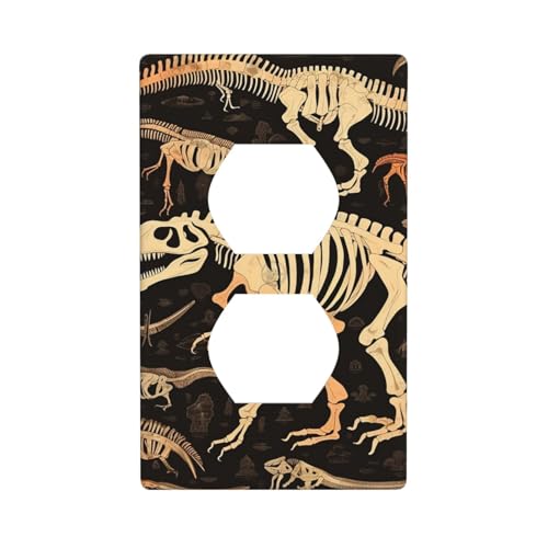 Dinosaurier-Skelett-Druck-Wandplatten, 1-Gang-Duplex-Lichtschalter-Abdeckplatte, elektrische Wandplatten, Steckdosenabdeckungen, dekorative Steckdosenabdeckungen für Heimdekoration von KKLWEGU