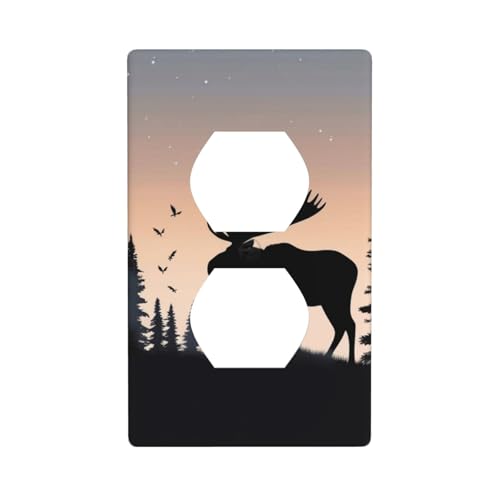 Elch, Bergkiefer, Wildnis, Wandplatten, Abdeckplatten, 1-Gang, Duplex-Lichtschalter-Abdeckplatte, elektrische Wandplatten, Steckdosenabdeckungen, dekorative Steckdosenabdeckungen für Heimdekoration von KKLWEGU