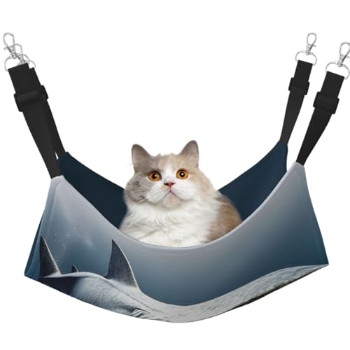 KKLWEGU 3D Hai Fisch Katze Hängematte Sommer Atmungsaktiv Hängende Haustier Käfig Hängematte Bett Verstellbare Weiche Schlafhängematte für Katzen Kleine Hunde Kaninchen Medium von KKLWEGU