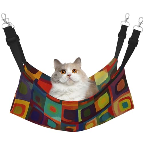 KKLWEGU Abstrakte Kunst Quadrate Katze Hängematte Sommer Atmungsaktiv Hängende Haustier Käfig Hängematte Bett Verstellbare Weiche Schlafhängematte für Katzen Kleine Hunde Kaninchen Groß von KKLWEGU