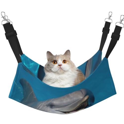 KKLWEGU Delphin mit einem Lächeln Katze Hängematte Sommer Atmungsaktiv Hängende Haustier Käfig Hängematte Bett Verstellbare Weiche Schlafhängematte für Katzen Kleine Hunde Kaninchen Medium von KKLWEGU