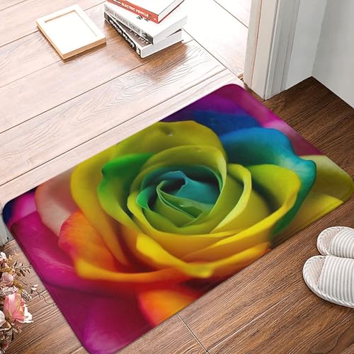 KKLWEGU Flanell-Fußmatte, Regenbogen-Blume, 40,6 x 61 cm, rutschfest, weich, waschbar, saugfähig, Badteppich, Bodenmatte, für Innen- und Außenbereich, stilvolle Küche, Schlafzimmer, Badezimmer-Dekor von KKLWEGU