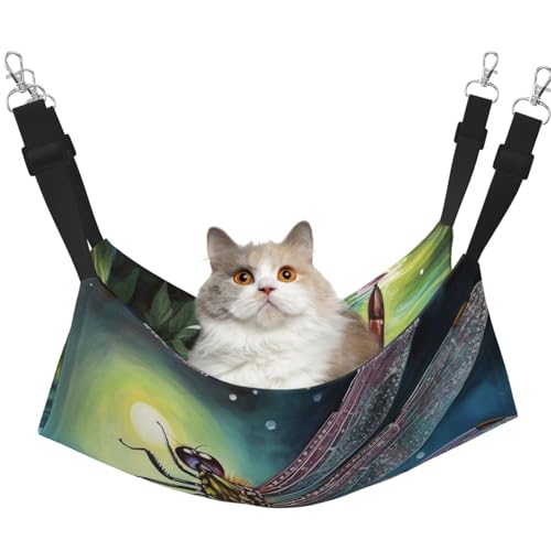 KKLWEGU Libelle Malerei Katze Hängematte Sommer Atmungsaktiv Hängende Haustier Käfig Hängematte Bett Verstellbare Weiche Schlafhängematte für Katzen Kleine Hunde Kaninchen Groß von KKLWEGU