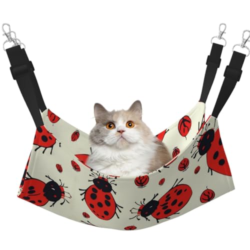KKLWEGU Rote Marienkäfer-Katzen-Hängematte, Sommer, atmungsaktiv, hängend, Haustierkäfig-Hängematte, Bett, verstellbar, weich, für Katzen, kleine Hunde, Kaninchen, Größe M von KKLWEGU