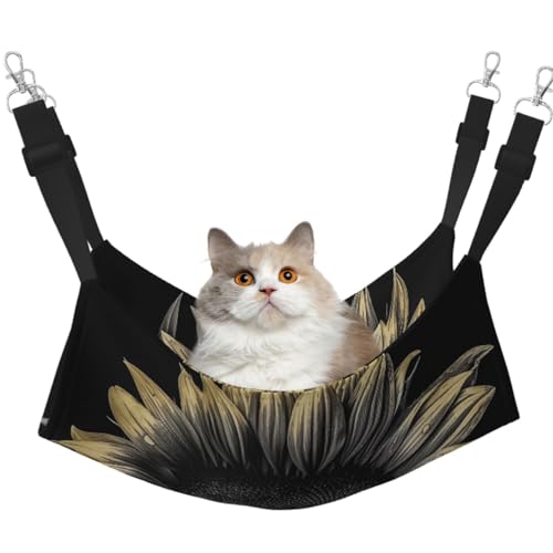 KKLWEGU Sunflower Black Cat Hammock Summer Breathable Hanging Pet Cage Hammock Bed Adjustable Soft Sleeping Hammock for Cats Small Dogs Rabbits Medium von KKLWEGU