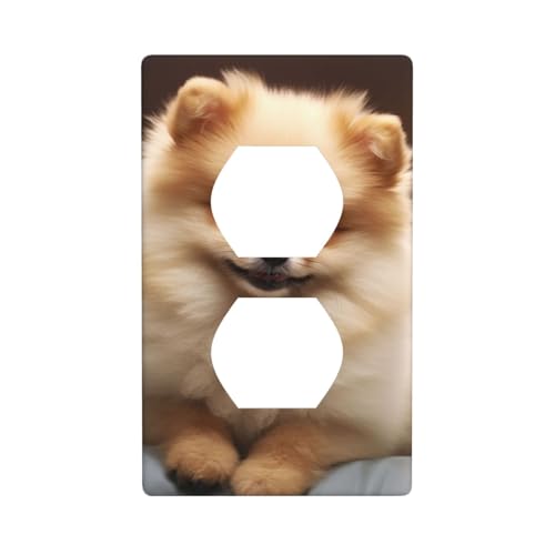 Niedliche pommersche Hunde-Wandplatten, 1-Gang-Duplex-Lichtschalter-Abdeckplatte, elektrische Wandplatten, Steckdosenabdeckungen, dekorative Steckdosenabdeckungen für Heimdekoration von KKLWEGU