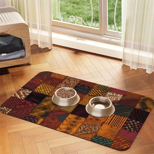 Patchwork-Hundefuttermatten im afrikanischen Stil, 30,5 x 45,7 cm, rutschfest, super saugfähig, Geschirrspüler-Hundematte für Futter und Wasser, niedlich, schnell trocknend, Haustier-Futtermatte für von KKLWEGU