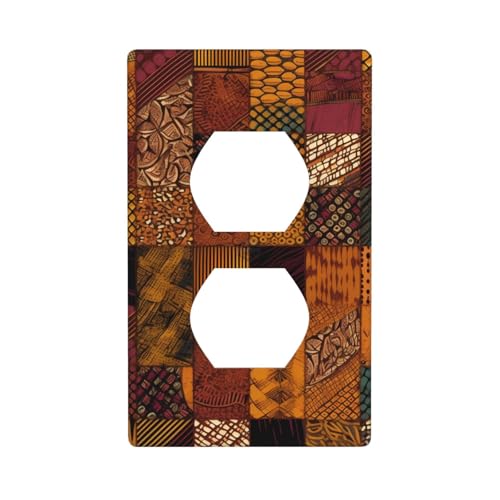 Patchwork-Wandplatten im afrikanischen Stil, 1-Gang-Duplex-Lichtschalter-Abdeckplatte, elektrische Wandplatten, Steckdosenabdeckungen, dekorative Steckdosenabdeckungen für Heimdekoration von KKLWEGU