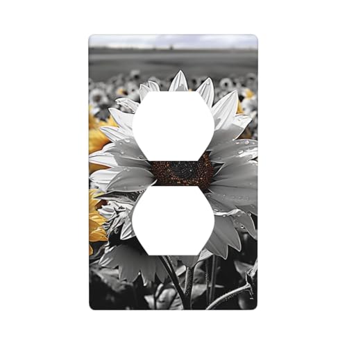 Schwarze und weiße Sonnenblumen-Wandplatten, 1-Gang-Duplex-Lichtschalter-Abdeckplatte, elektrische Wandplatten, Steckdosenabdeckungen, dekorative Steckdosenabdeckungen für Heimdekoration von KKLWEGU