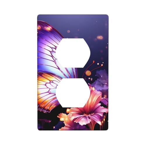 Violette Schmetterlings-Wandplatten, 1-Gang-Duplex-Lichtschalter-Abdeckplatte, elektrische Wandplatten, Steckdosenabdeckungen, dekorative Steckdosenabdeckungen für Heimdekoration von KKLWEGU