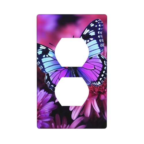 Violette Schmetterlings- und Blumen-Wandplatten, 1-Gang-Duplex-Lichtschalter-Abdeckplatte, elektrische Wandplatten, Steckdosenabdeckungen, dekorative Steckdosenabdeckungen für Heimdekoration von KKLWEGU