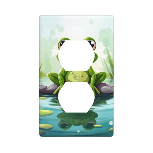 Wandplatten, Frosch auf einem Teich, 1-Gang-Duplex-Lichtschalter-Abdeckplatte, elektrische Wandplatten, Steckdosenabdeckungen, dekorative Steckdosenabdeckungen für Heimdekoration von KKLWEGU