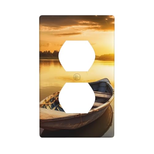 Wandplatten für Fluss-Sonnenuntergang aus Holz, 1-Gang-Duplex-Lichtschalter-Abdeckplatte, elektrische Wandplatten, Steckdosenabdeckungen, dekorative Steckdosenabdeckungen für Heimdekoration von KKLWEGU