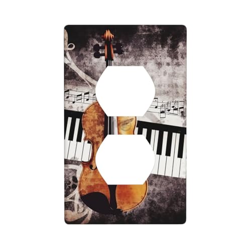 Wandplatten für Klavier, Violine, Musiknoten, 1-Gang-Duplex-Lichtschalter-Abdeckplatte, elektrische Wandplatten, Buchsenabdeckungen, dekorative Steckdosenabdeckungen für Heimdekoration von KKLWEGU
