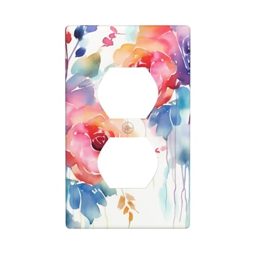 Wandplatten mit Aquarell-Blumenmuster, 1-Gang-Duplex-Lichtschalter-Abdeckplatte, elektrische Wandplatten, Steckdosenabdeckungen, dekorative Steckdosenabdeckungen für Heimdekoration von KKLWEGU