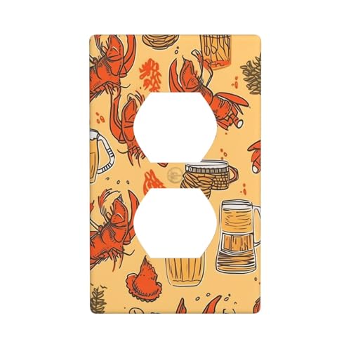 Wandplatten mit Bier- und Krebsmuster, 1-Gang-Duplex-Lichtschalter-Abdeckplatte, elektrische Wandplatten, Steckdosenabdeckungen, dekorative Steckdosenabdeckungen für Heimdekoration von KKLWEGU