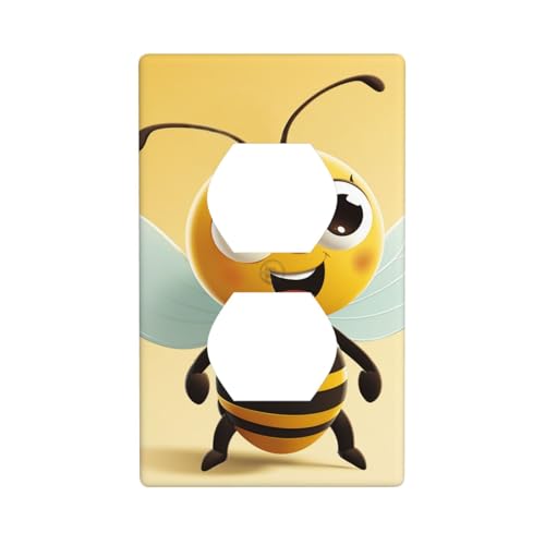 Wandplatten mit Cartoon-Bienen-Motiv, Duplex-Lichtschalter-Abdeckplatte, elektrische Wandplatten, Steckdosenabdeckungen, dekorative Steckdosenabdeckungen für Heimdekoration von KKLWEGU