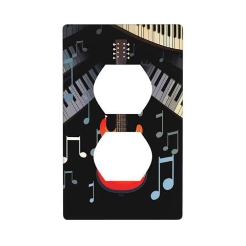 Wandplatten mit Gitarren-Klavier-Muster, 1-Gang-Duplex-Lichtschalter-Abdeckplatte, elektrische Wandplatten, Buchsenabdeckungen, dekorative Steckdosenabdeckungen für Heimdekoration von KKLWEGU