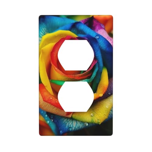 Wandplatten mit Regenbogenrosen, 1-Gang-Duplex-Lichtschalter-Abdeckplatte, elektrische Wandplatten, Steckdosenabdeckungen, dekorative Steckdosenabdeckungen für Heimdekoration von KKLWEGU
