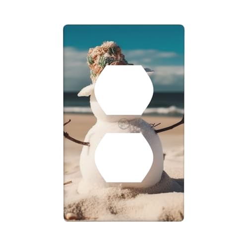 Wandplatten mit Schneemann mit Muscheln, die auf Sandstrand sitzen, 1-Gang-Duplex-Lichtschalter-Abdeckplatte, elektrische Wandplatten, Steckdosenabdeckungen, dekorative Steckdosenabdeckungen für von KKLWEGU