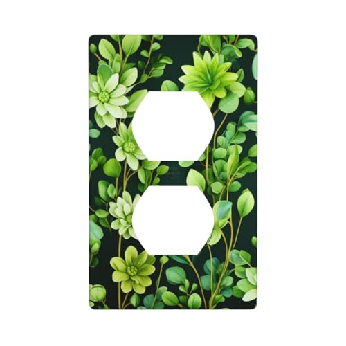 Wandplatten mit grünem Blumenmuster, 1-Gang-Duplex-Lichtschalter-Abdeckplatte, elektrische Wandplatten, Steckdosenabdeckungen, dekorative Steckdosenabdeckungen für Heimdekoration von KKLWEGU
