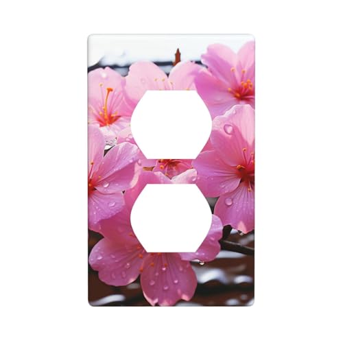 Wandplatten mit rosa Blumen, 1-Gang-Duplex-Lichtschalter-Abdeckplatte, elektrische Wandplatten, Steckdosenabdeckungen, dekorative Steckdosenabdeckungen für Heimdekoration von KKLWEGU