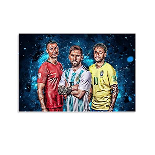 KKMM Poster mit Fußball-Legende, Neymar Cristiano Ronaldo, Lionel Messi, Leinwand-Kunstposter und Wandkunstdruck, modernes Familienschlafzimmer-Dekor-Poster, 50 x 75 cm von KKMM
