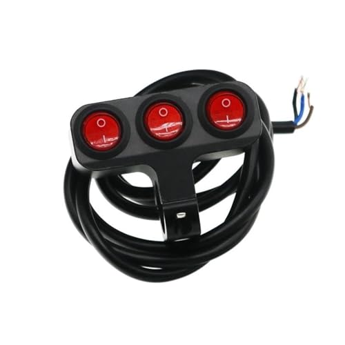 Steuerschalter für Motorradlenker Motorradzubehör, Modifizierte Aluminiumlegierung, Drei Tasten, Roter Schalter, Scheinwerfer, Scheinwerfer, Schalter von KKMNAIF