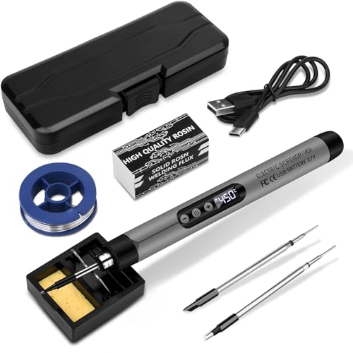 KKMOL Akku Lötkolben Set, USB Wiederaufladbar Lötkolben mit LCD, Temperatur Einstellbare 330 ℃-450 ℃, 3 Lötspitzen, Lötdraht, Lötkolben, Lötpaste, Professionelles Sicheres Komplettes Lötkolben-grau von KKMOL