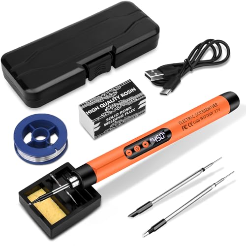 KKMOL Akku Lötkolben Set, USB Wiederaufladbar Lötkolben mit LCD, Temperatur Einstellbare 330 ℃-450 ℃, 1 Lötspitzen, Lötdraht, Lötkolben, Lötpaste, Professionelles Sicheres Komplettes Lötkolben-orange von KKMOL
