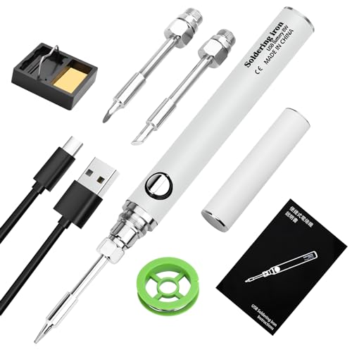 Lötkolben Set, USB Akku Lötkolben mit 3 Temperatur Einstellbar 330℃-450℃,3 Lötspitzen, Lötkolbenständer, Lötdraht, KKMOL Professionelles Sicheres Komplettes Lötkolben - Weiß von KKMOL