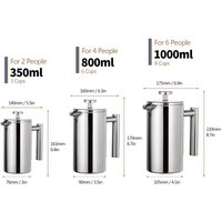 Kkmoon - Isolierte French Press Kaffeekanne aus Edelstahl - 350ml/800ml/1000ml, für die perfekte Kaffeezubereitung Kkmoon - Isolierte French Press Kaffeekanne aus Edelstahl - 350ml/800ml/1000ml, für die perfekte Kaffeezubereitung von KKMOON
