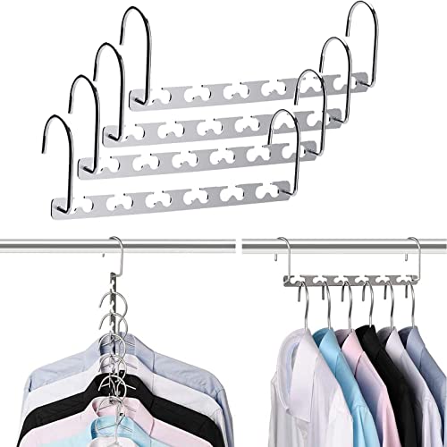 KKNE Space-Saving Hangers, Set of 4 Magic Metal Hangers, Closet Organizer and Storage, Smart Space-Saving Sturdy Metal Hangers with 12 Loch for Heavy Clothes, Upgraded Hook Design von KKNE