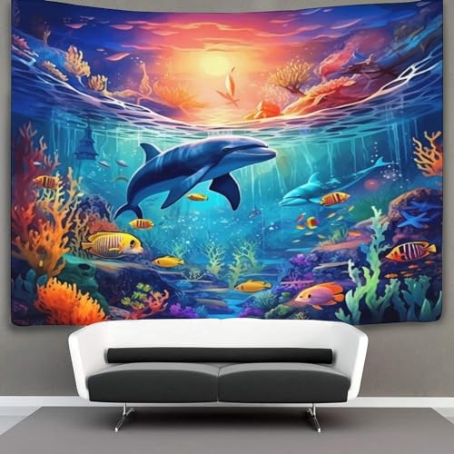 KKOLASXZE 3D Druck Delphin Wandteppiche Poster Ornament Wandbehang Wandteppich Wanddeko Wandbehang Für Schlafzimmer, Wohnzimmer, Wohnheim Tapisseries 150cmx200cm von KKOLASXZE