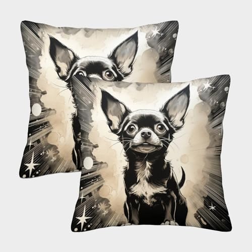 KKPBHTYVG Chihuahua Hund Kissenbezug 2er Set Kissenbezüge Wohnzimmer Kissenhülle Couchkissen Waschbar Kopfkissenbezug Für Sofa Bett Garten Balkon Kinderzimmer Dekokissen 50x50cm von KKPBHTYVG