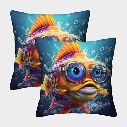 KKPBHTYVG Fische mit Gläsern Kissenbezug 2er Set Kissenbezüge Wohnzimmer Kissenhülle Couchkissen Waschbar Kopfkissenbezug Für Sofa Schlafzimmer Couch Outdoor Zierkissen 40x40cm von KKPBHTYVG