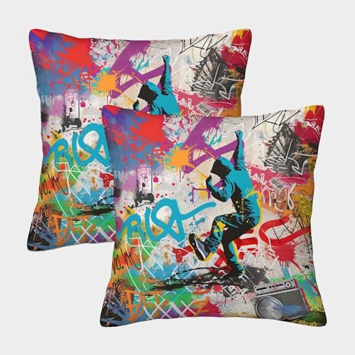 KKPBHTYVG Graffiti Kissenbezug 2er Set Kissenbezüge Wohnzimmer Kissenhülle Couchkissen Waschbar Kopfkissenbezug Für Sofa Schlafzimmer Couch Outdoor Dekokissen 40x40cm von KKPBHTYVG