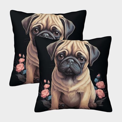 KKPBHTYVG Mops Kissenbezug 2er Set Kissenbezüge Wohnzimmer Kissenhülle Sofakissen Waschbar Kopfkissenbezug Für Sofa Schlafzimmer Couch Outdoor Deko Kissen 40x40cm von KKPBHTYVG